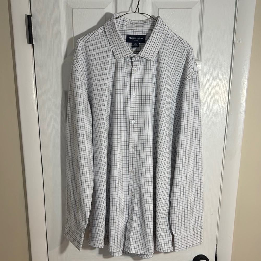 Men's White Checkered Shirt by Mizzen+Main XXL Classic Fit EUC